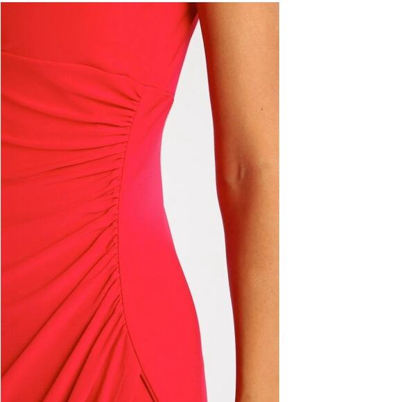 Lauren Ralph Lauren Ruched Dress Sz 4 Red V-neck Sleeveless Faux Wrap Pleated - Picture 5 of 14